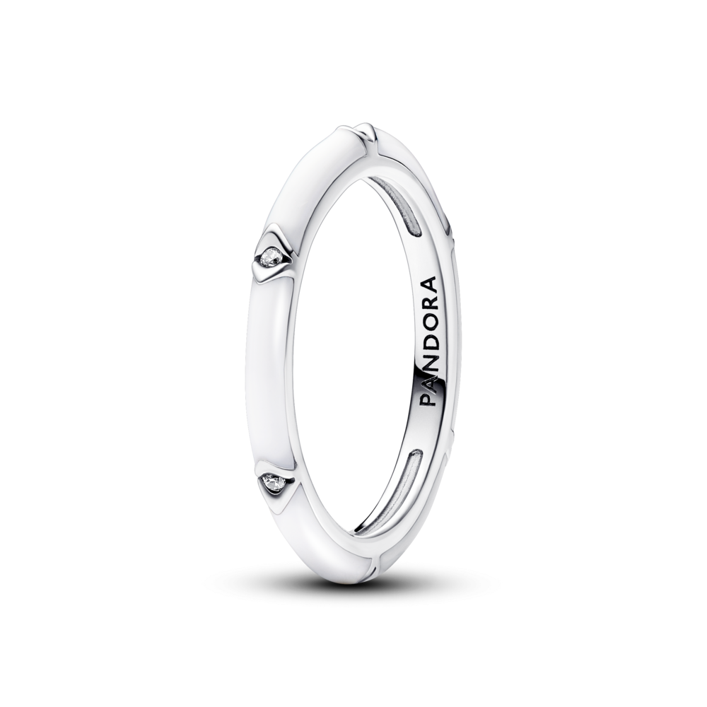 Nhẫn Pan ME Đính Đá Tráng Men Trắng