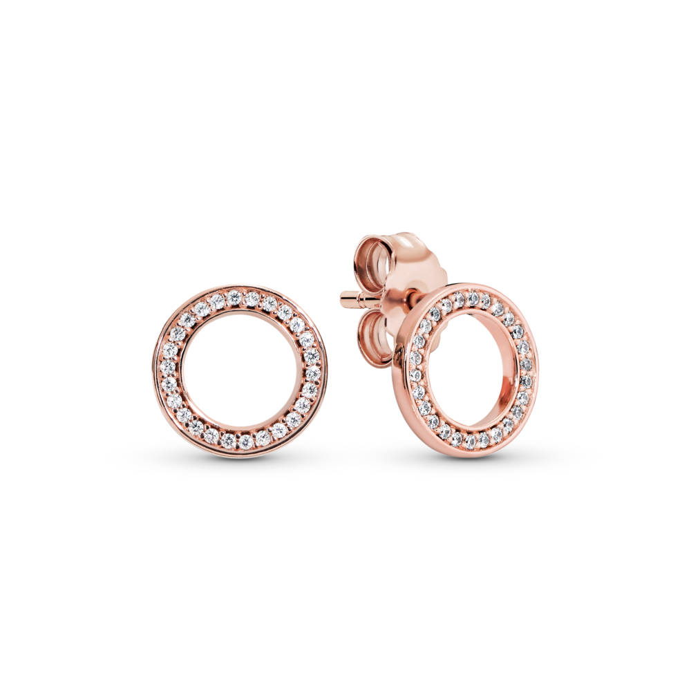 Hoa Tai Pan Signature Mạ Vàng Hồng 14K Hình Tròn Đính Đá