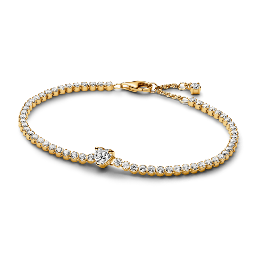 Vòng Tennis Pan Mạ Vàng 14K Trái Tim Đính Đá