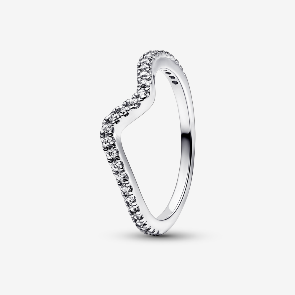 Nhẫn Pan Timeless Bạc Gợn Sóng Đính Đá